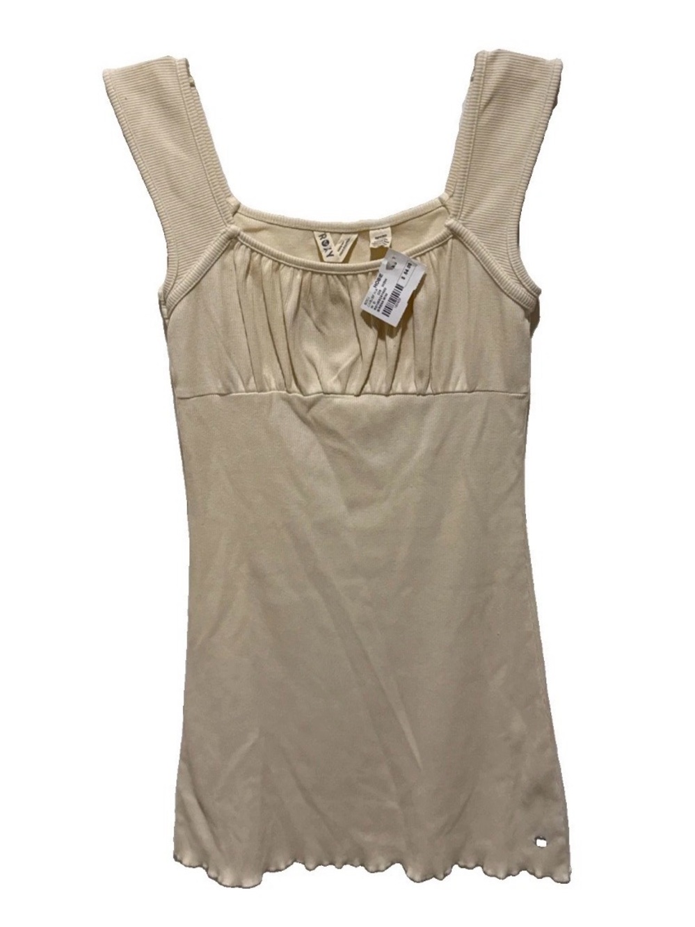 NWT Roxy Sirena Mini Dress SZ XS Dew Cream Ivory Ribbed Square Neck Ruched Bust